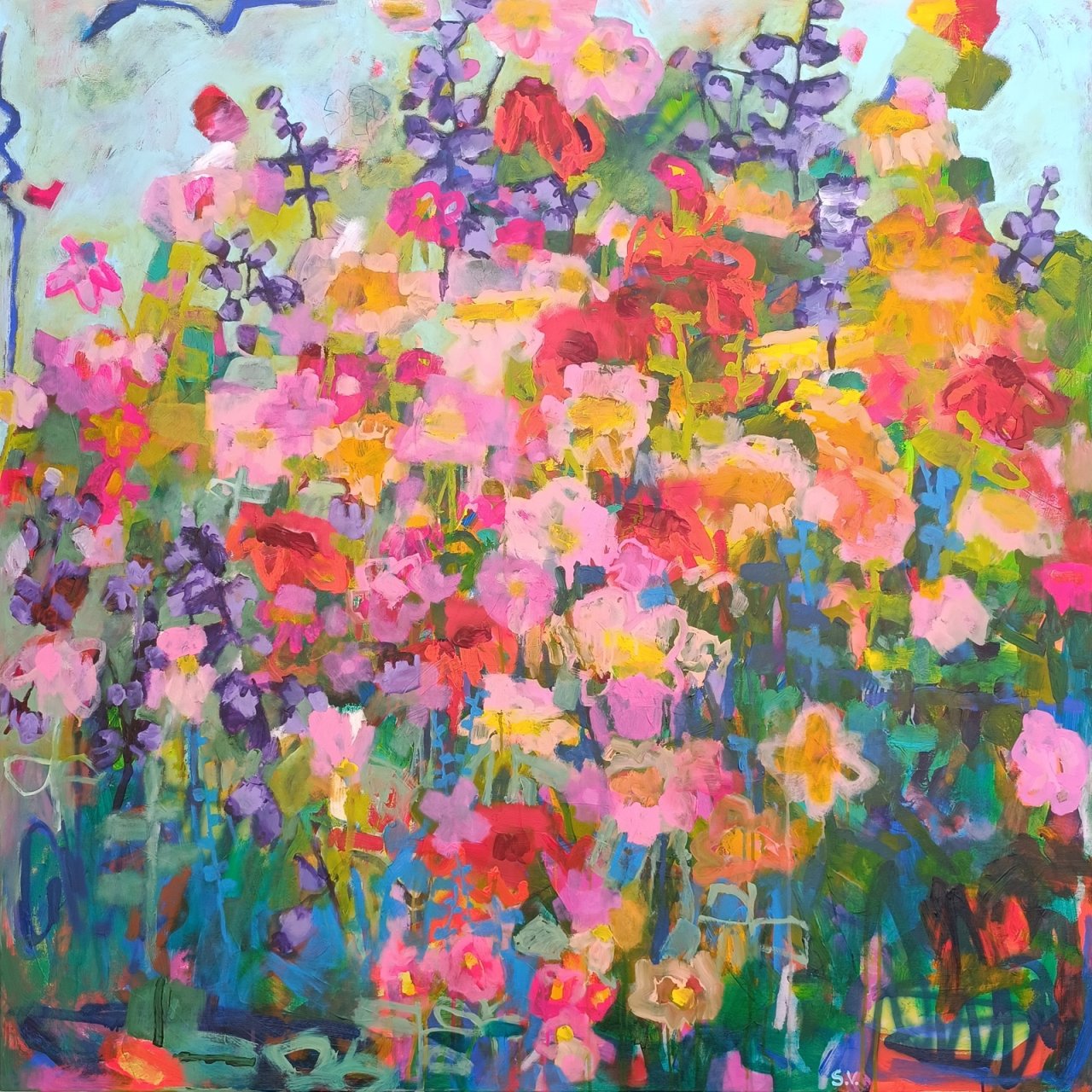 Obraz s rozkvetlou zahradou plnou květin a květů do ložnice