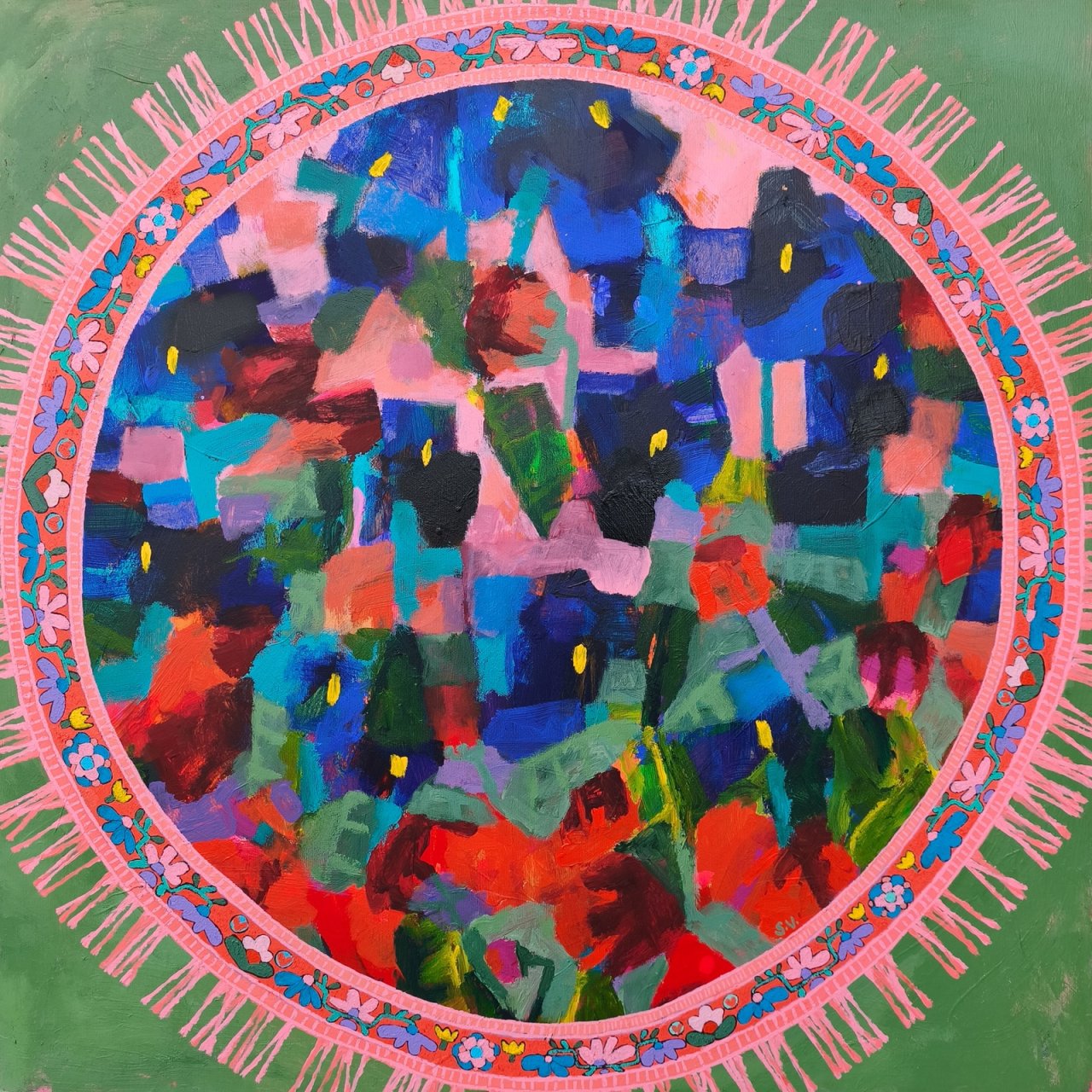 obraz na prodej s modrými květinami