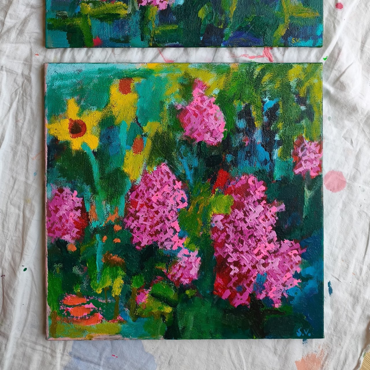 Obraz se zahrádkou z jižní Moravy. 