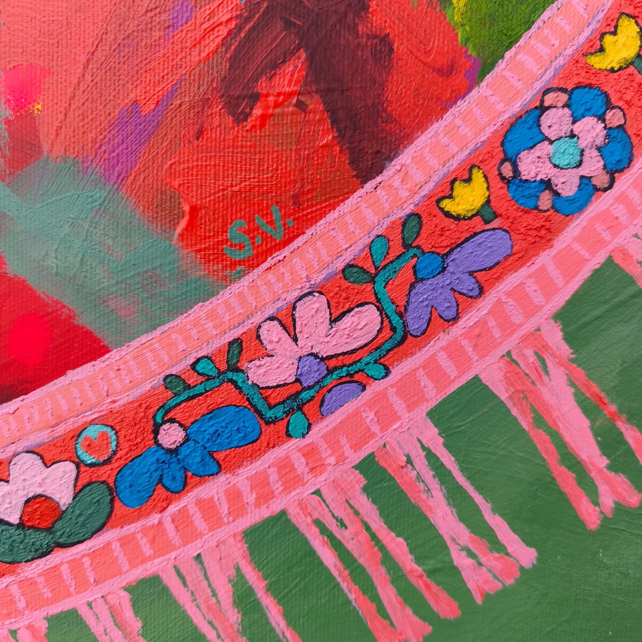 kulatý koberec na obraze