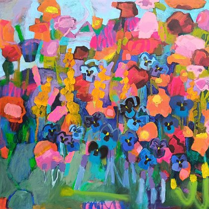 Blue Pansy Joy, 100 x 140 cm