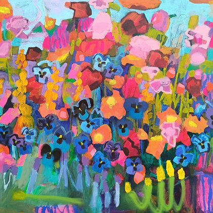 Blue Pansy Joy, 100 x 140 cm