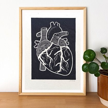 Srdce, linoryt, 21 × 30 cm