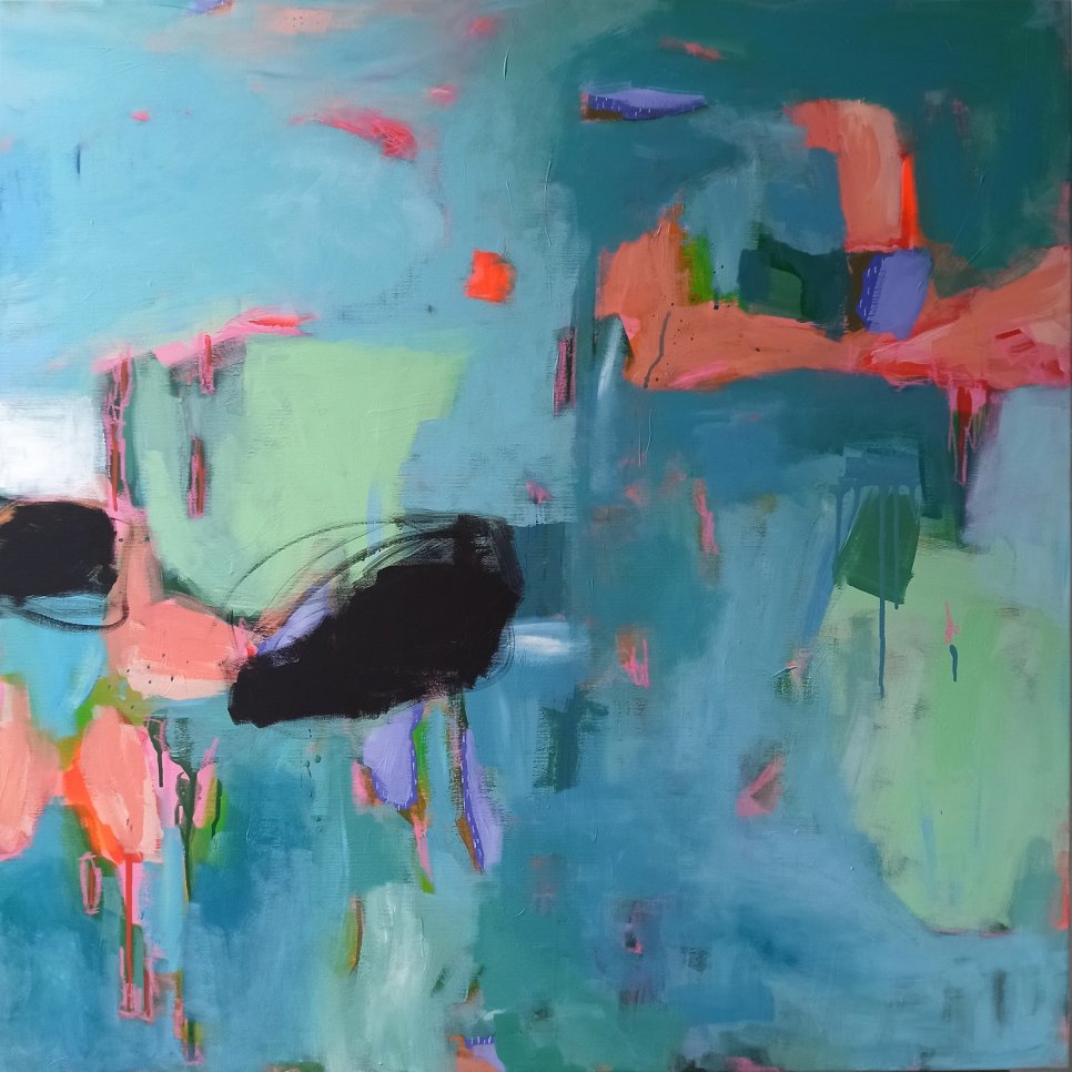 Photos from the Process of Creating an Acrylic Abstract Painting: 100 x 100 cm